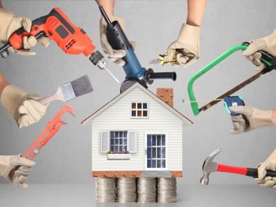 Selection of tools in the shape of a house Selection of tools in the shape of a house, home improvement concept
